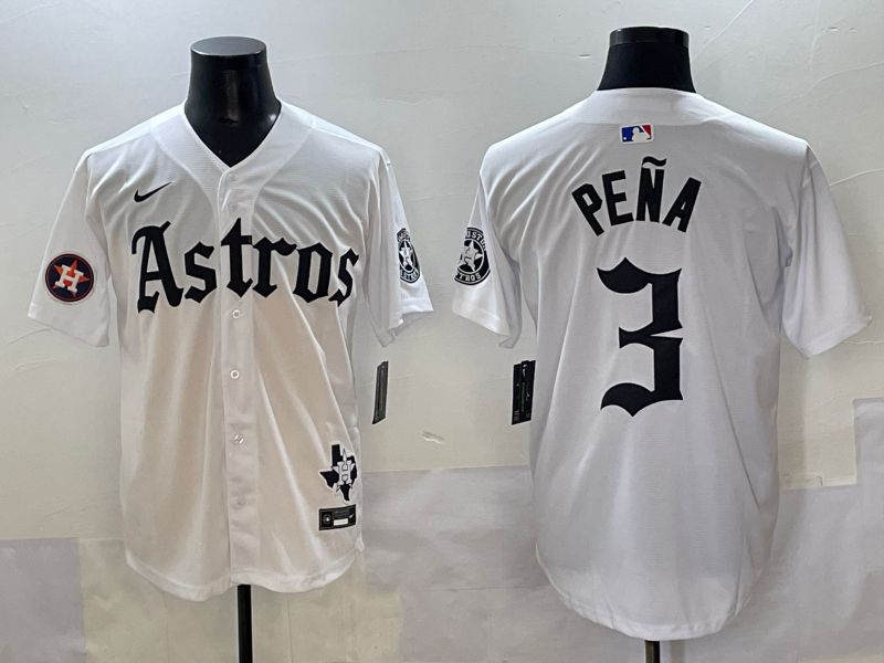 Men 2025 Houston Astros 3 Pena White Five generations Joint Name Nike MLB Jersey style 41